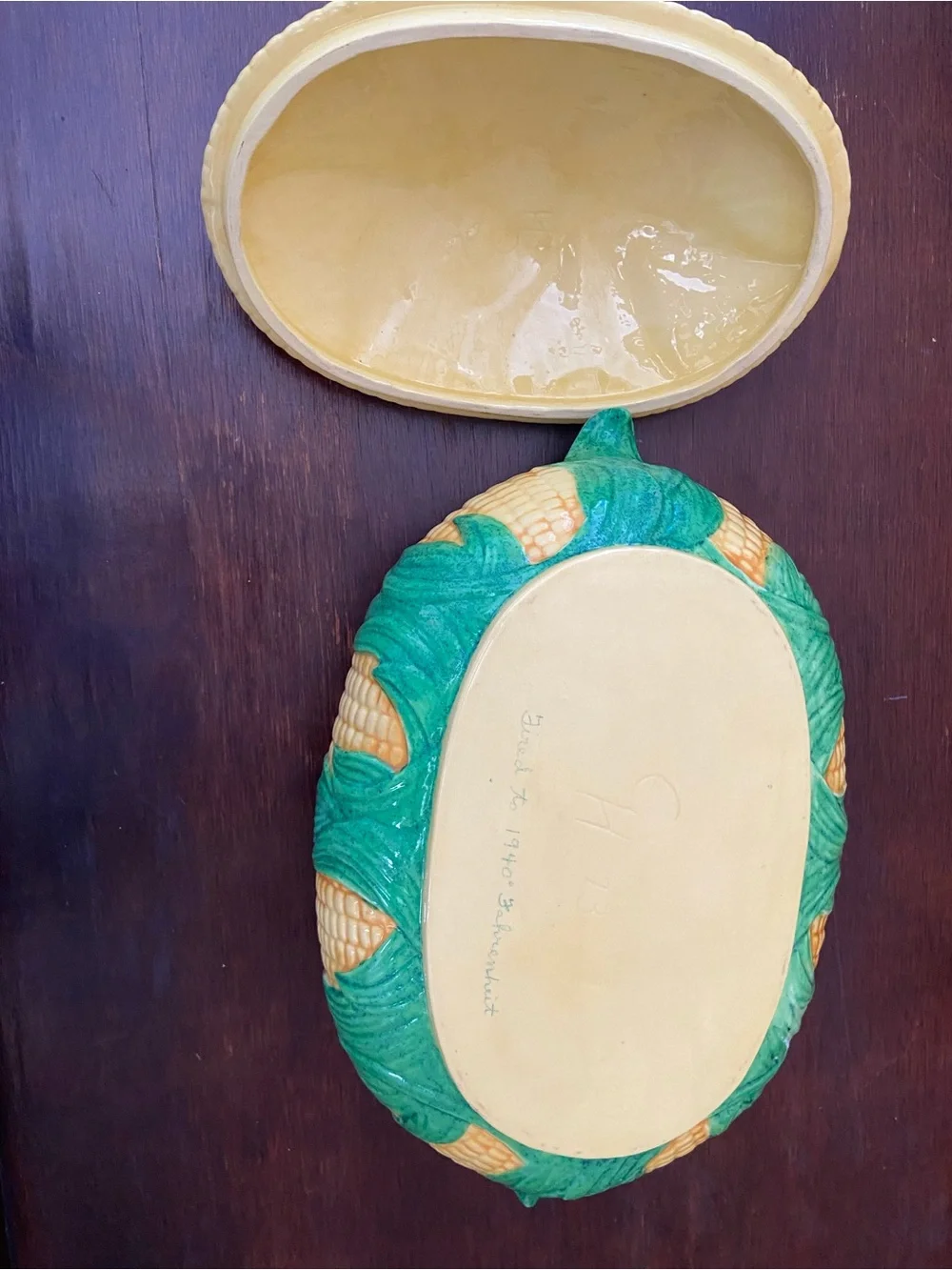 Corn-Shaped Ceramic Covered Dish in Yellow and Green